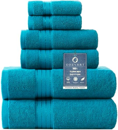 6-Pack Luxury Turkish Cotton Bath Towels for Soft Durable Use