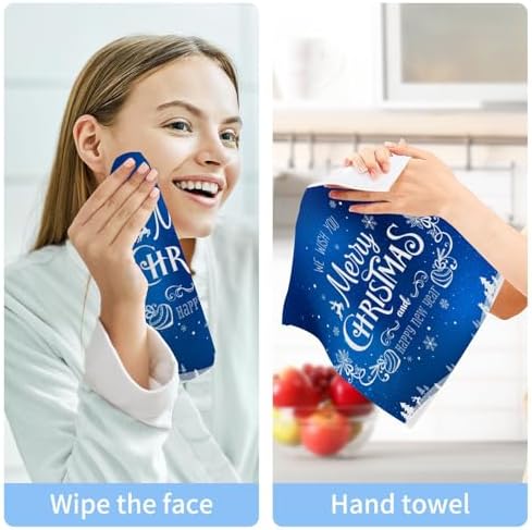 Merry Christmas Blue Washcloth 2 Pack for Babies Soft Reusable