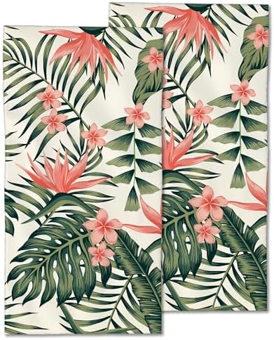 Tropical Leaves Hand Towels Set of 2 Soft Fins Fingertip Bath Towels