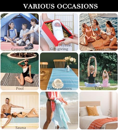 6-Piece Turkey Beach Towels Set - Durable Fast-Drying Sandproof for Adults