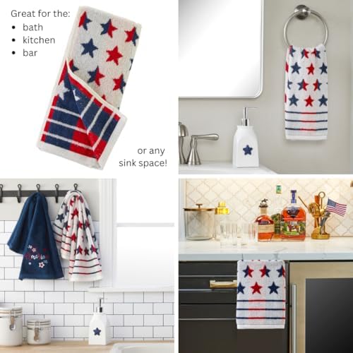 Patriotic Red White Star Hand Towel Set 2 Count