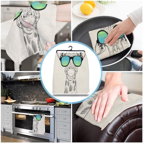 Microfiber Kitchen Towels 1 Pack Funny Giraffe Design Absorbent Dish Towels