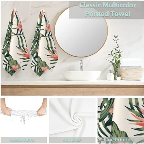 Tropical Leaves Hand Towels Set of 2 Soft Fins Fingertip Bath Towels