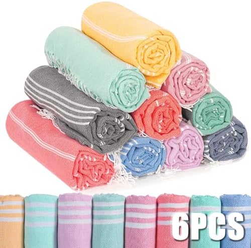 6-Piece Turkey Beach Towels Set - Durable Fast-Drying Sandproof for Adults