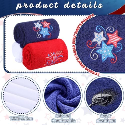 American Flag Red White 3-Pack Patriotic Hand Towels 4th of July Cotton