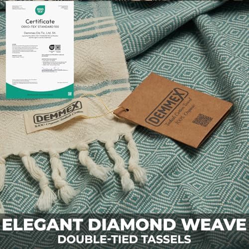 DEMMEX Organic Luxury Ultra Soft Turkish Cotton Bath Towel - 71x36 PreWashed Diamond Weave