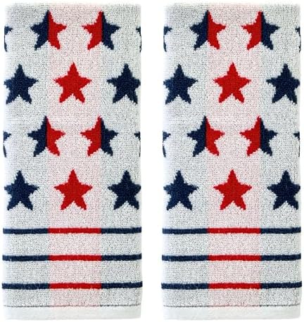 Patriotic Red White Star Hand Towel Set 2 Count