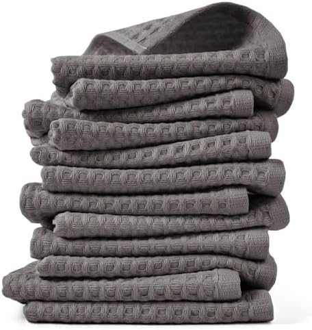 Cleanbear Classic Waffle Washcloths 12 Pack Gray