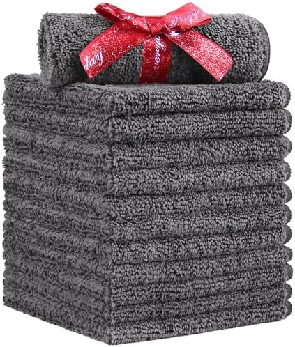 HOMEXCEL Microfiber Washcloths 12 Pack Grey 12x12