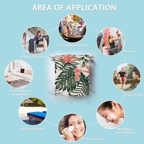 Tropical Leaves Hand Towels Set of 2 Soft Fins Fingertip Bath Towels