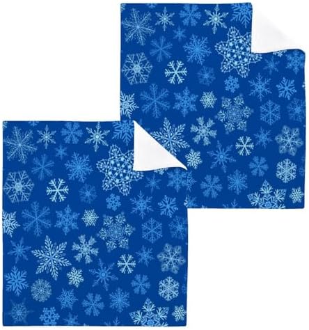 Christmas Blue Snowflake Soft Reusable Washcloth Set for BathroomBedtime