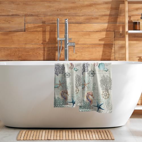 Nautical Coral Hand Towels Set of 2