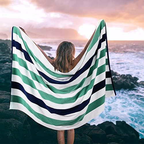 40x70 Plush Thick Beach Towel for Adults WhiteTeal
