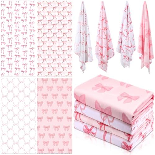 Adorable 4-Piece Pink Bow Beach Towels Set