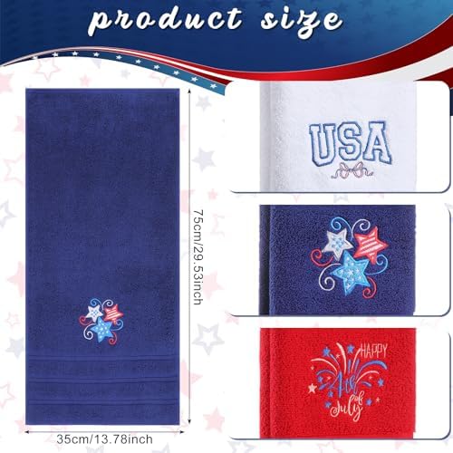 American Flag Red White 3-Pack Patriotic Hand Towels 4th of July Cotton
