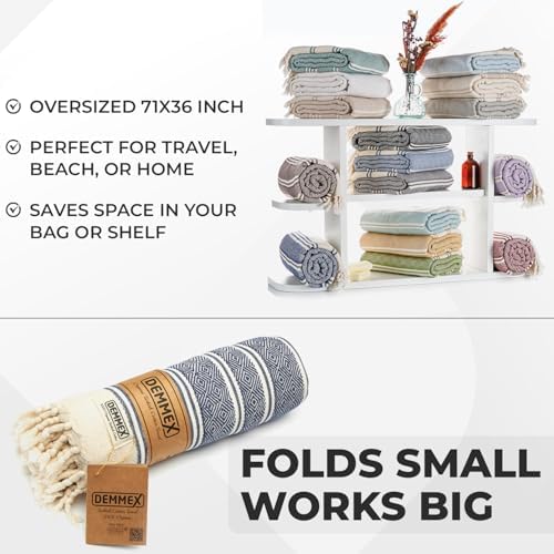 DEMMEX Organic Luxury Ultra Soft Turkish Cotton Bath Towel - 71x36 PreWashed Diamond Weave