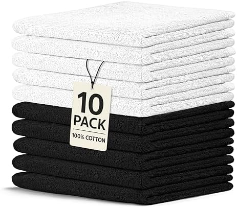 10-Piece Crystal Ridge 12x12 Washcloths WhiteBlack