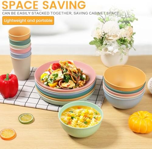 18-Piece Plastic camping plates with Stripes for Adults Kids