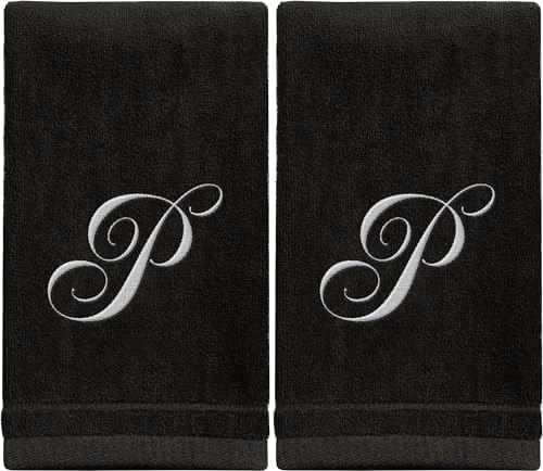 Personalized Monogram Fingertip Towels Set of 2 Black