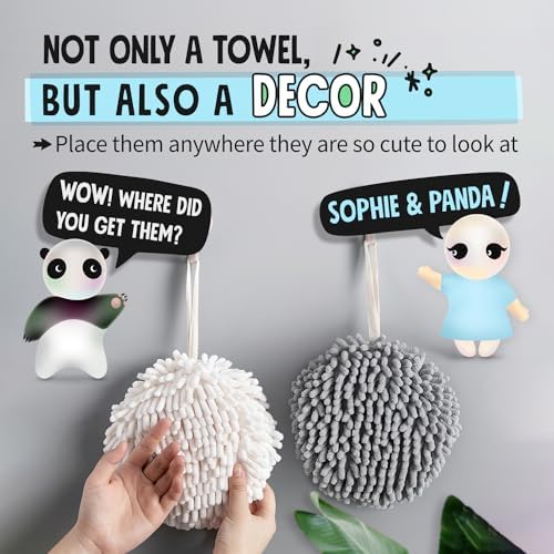 Fuzzy Ball Towels Set Perfect for the Bathroom White and Gray