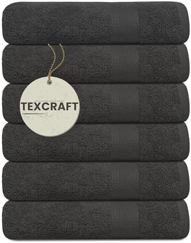 6-Pack 100otton Terry Bath Towels - 24x50 - Grey - Quick Dry Absorbent