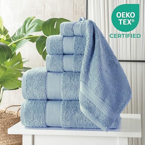 High-Quality Turkish Cotton Bath Towels Set Mid Blue