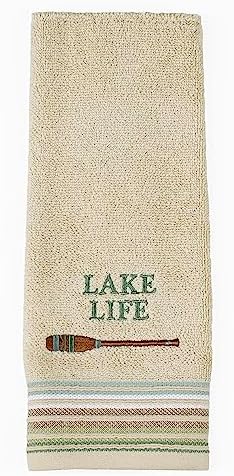 SKL Home - Plush Bath Towel with Lake House Embroidery and Terry Trim