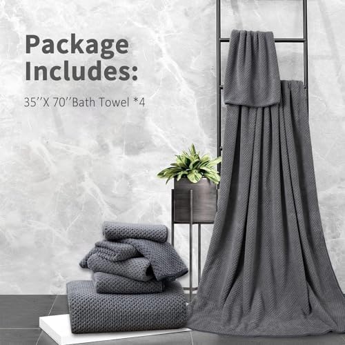 Extra Large 4-Pack Bath Towels 35x70 Dark Gray Soft Quick-Dry