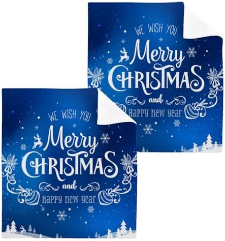 Merry Christmas Blue Washcloth 2 Pack for Babies Soft Reusable