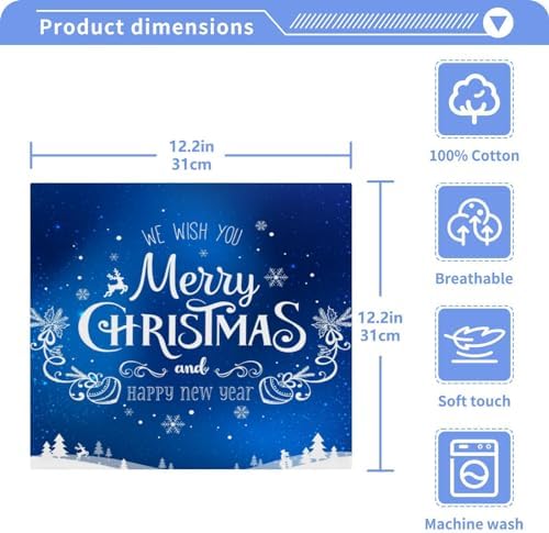 Merry Christmas Blue Washcloth 2 Pack for Babies Soft Reusable