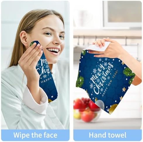 Merry Christmas Blue Yettasa Bins Soft Reusable Washcloth Set for Baby Faces