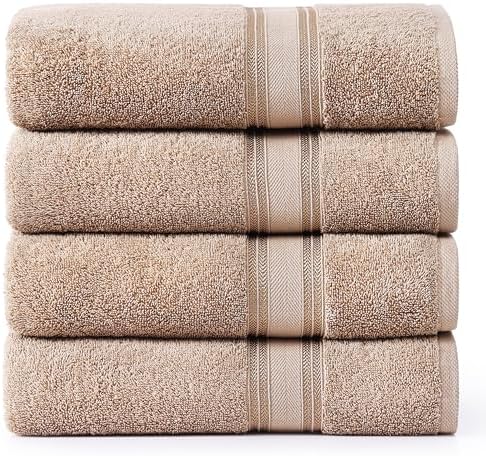 LANEE LINEN 100 Cotton Bath Towels Set of 4 Taupe