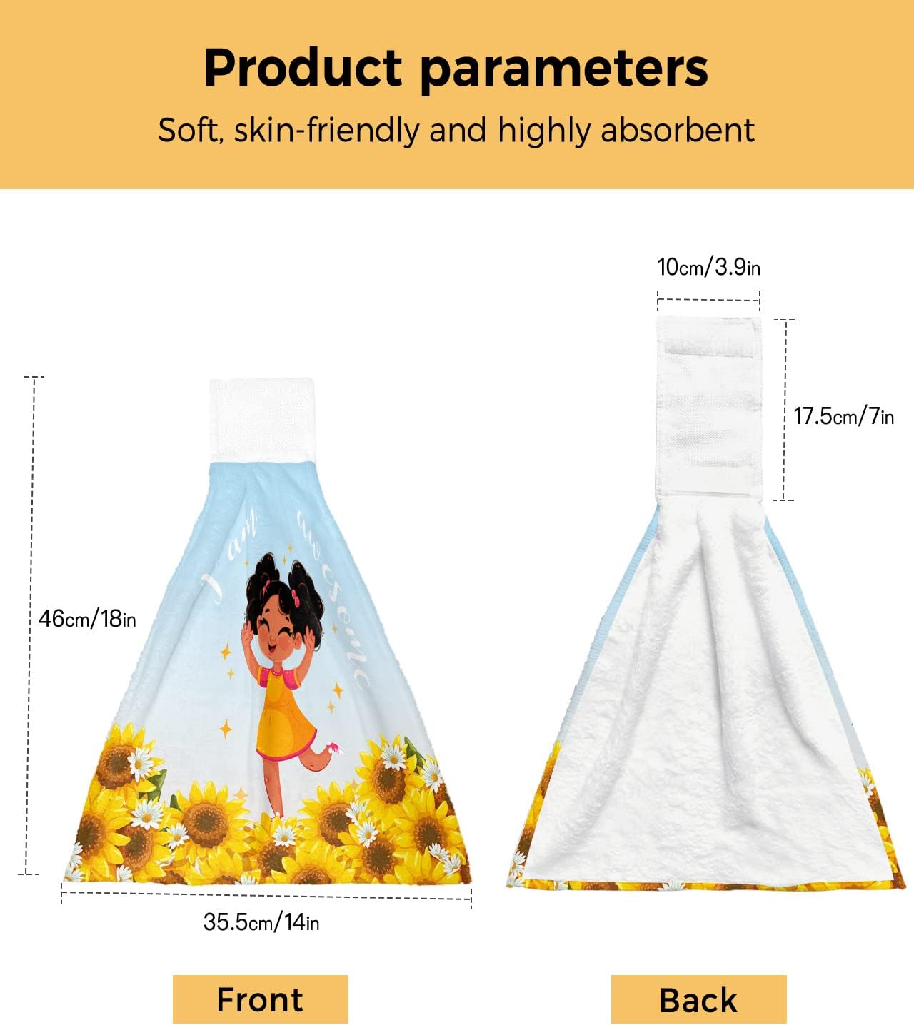 Kewadony 1 Pack Sunflower Black Hand Towels