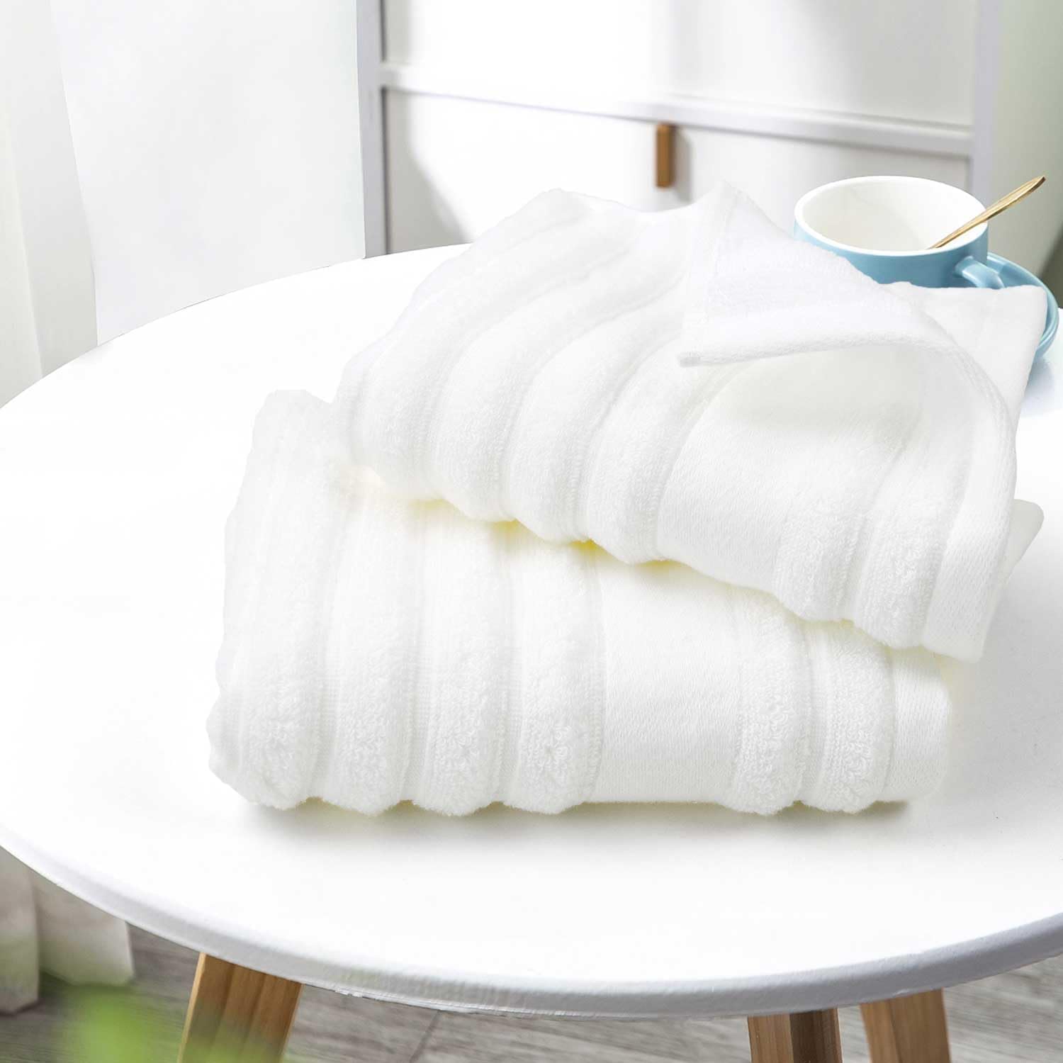 Luxurious Hand Towels Set Soft 13x29 Inch Ribbed Design White 2-Pack