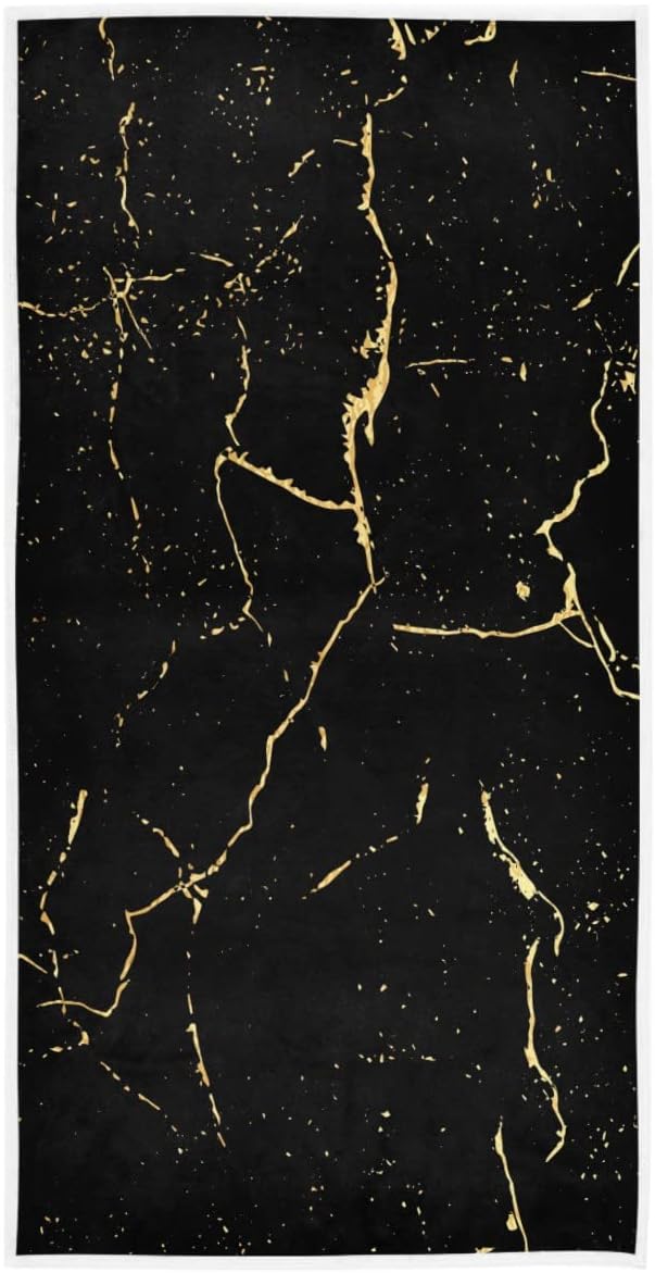 Wamika Black Gold Marble Hand Bath Towels Set - Soft Absorbent Durable