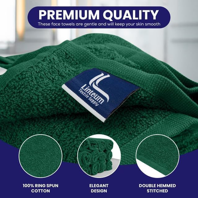 Premium Washcloths 100 Cotton Zero Twist 12x12 Hunter Green