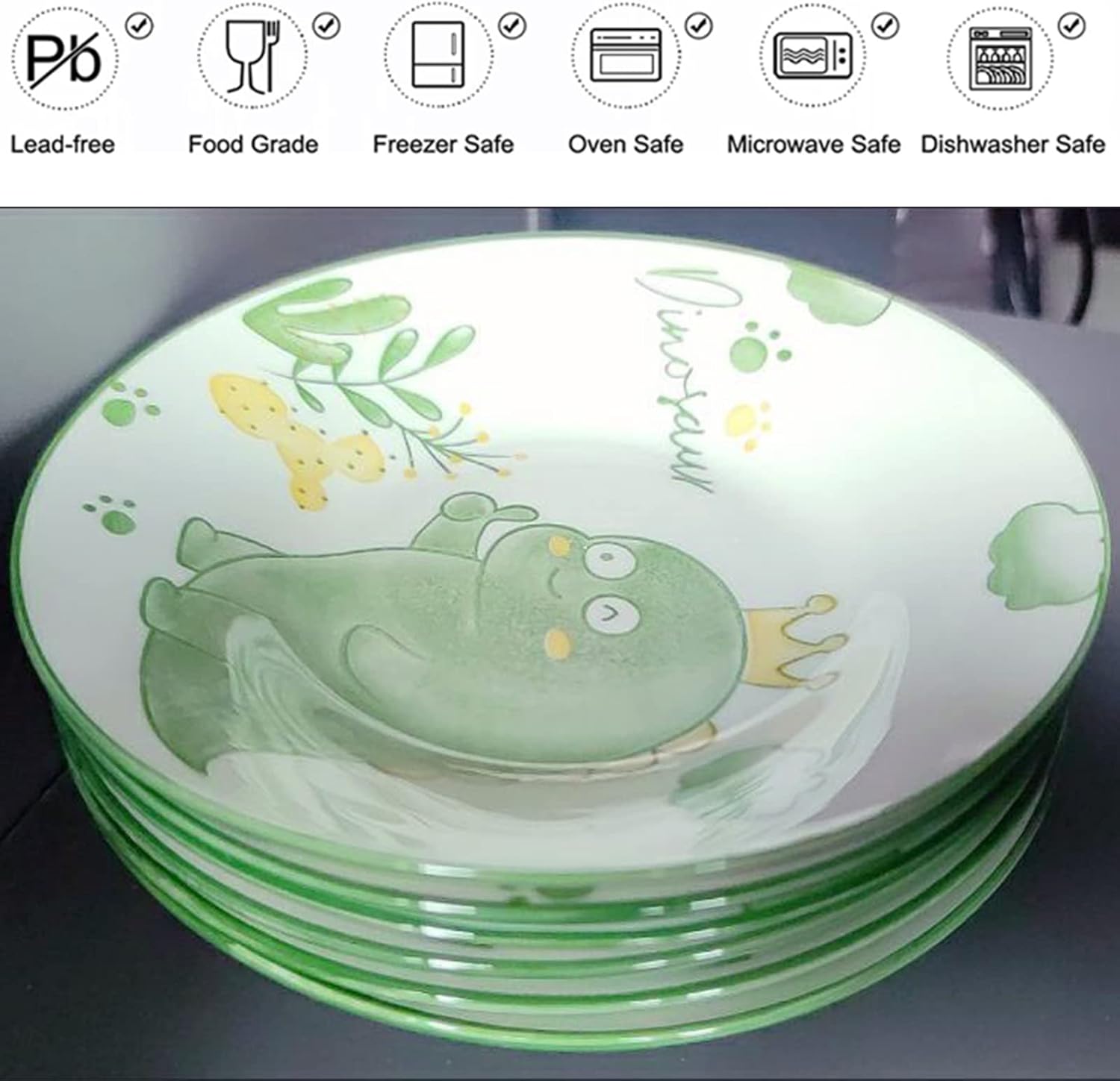 Set of 5 Dinosaur Plates 7-inch Microwave and Dishwasher Safe