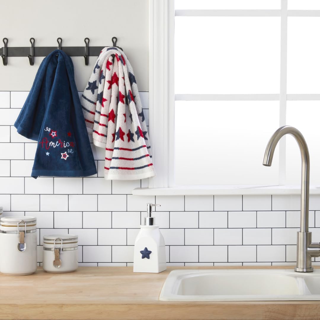 Patriotic Red White Star Hand Towel Set 2 Count