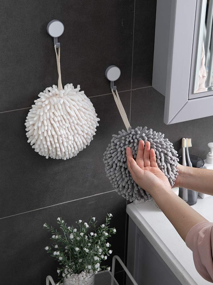 Fuzzy Ball Towels Set Perfect for the Bathroom White and Gray