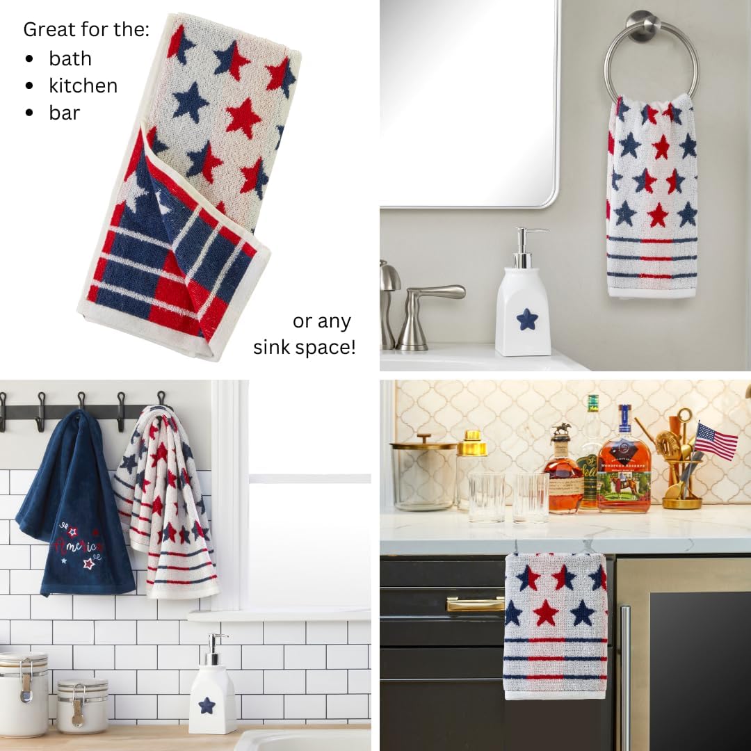 Patriotic Red White Star Hand Towel Set 2 Count