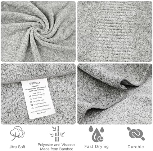 SEISSO Premium Quick Drying Bath Towels 2-Pack Bamboo-Infused Multi-Functional