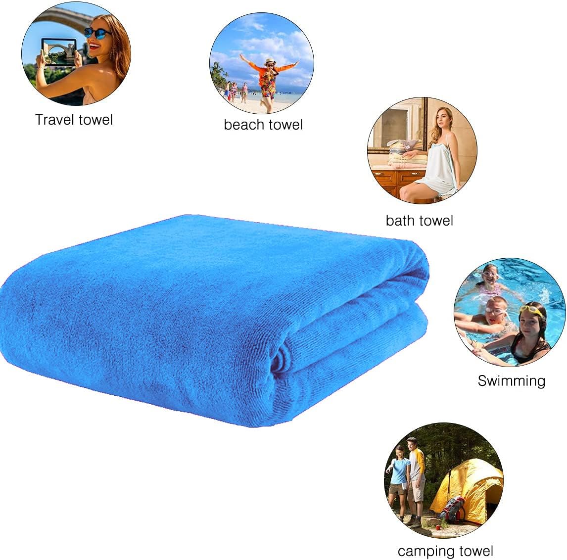 MYLSMPLE Luxury Microfiber Bath Towel 36x72 inch Light Blue