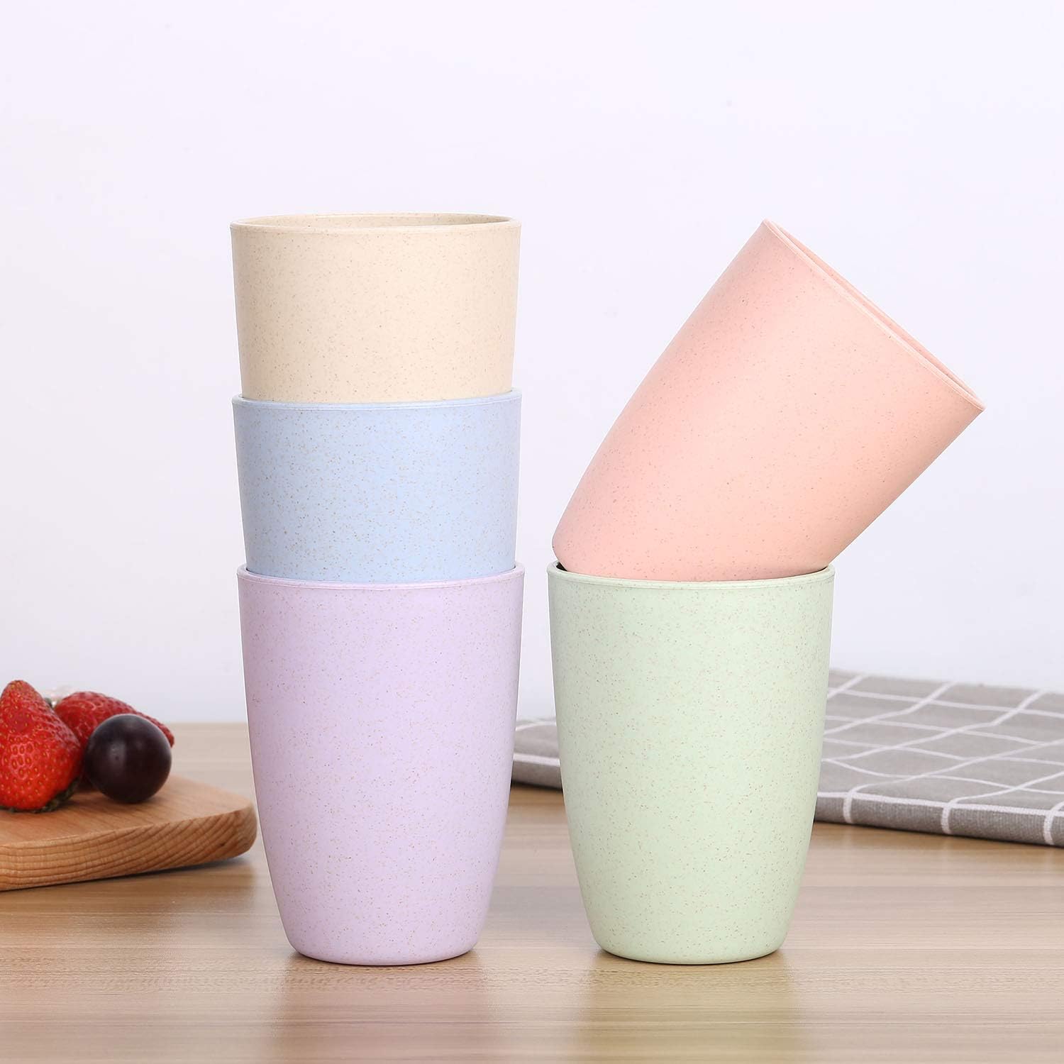 LuckyZone Unbreakable Wheat Straw 12oz Cups 5-Piece Set