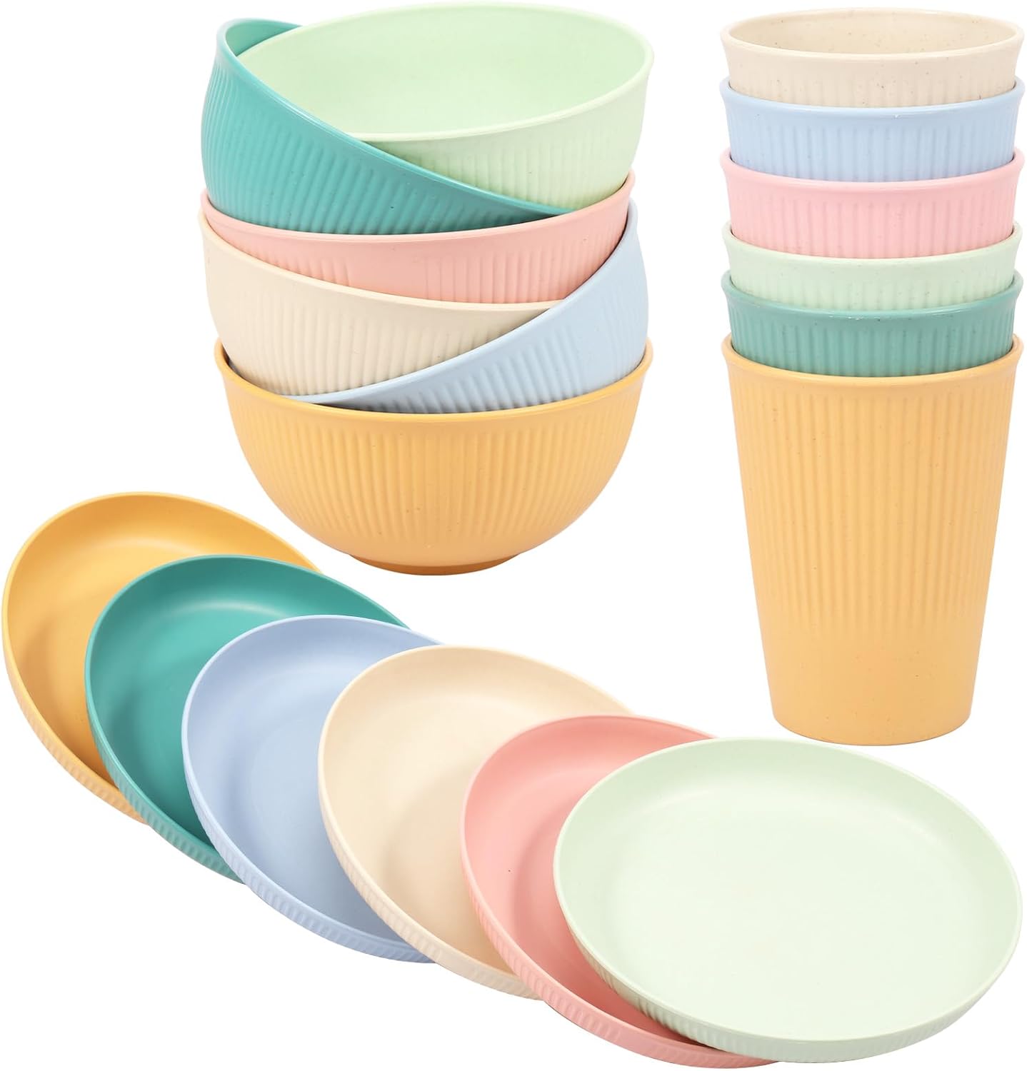 18-Piece Plastic camping plates with Stripes for Adults Kids