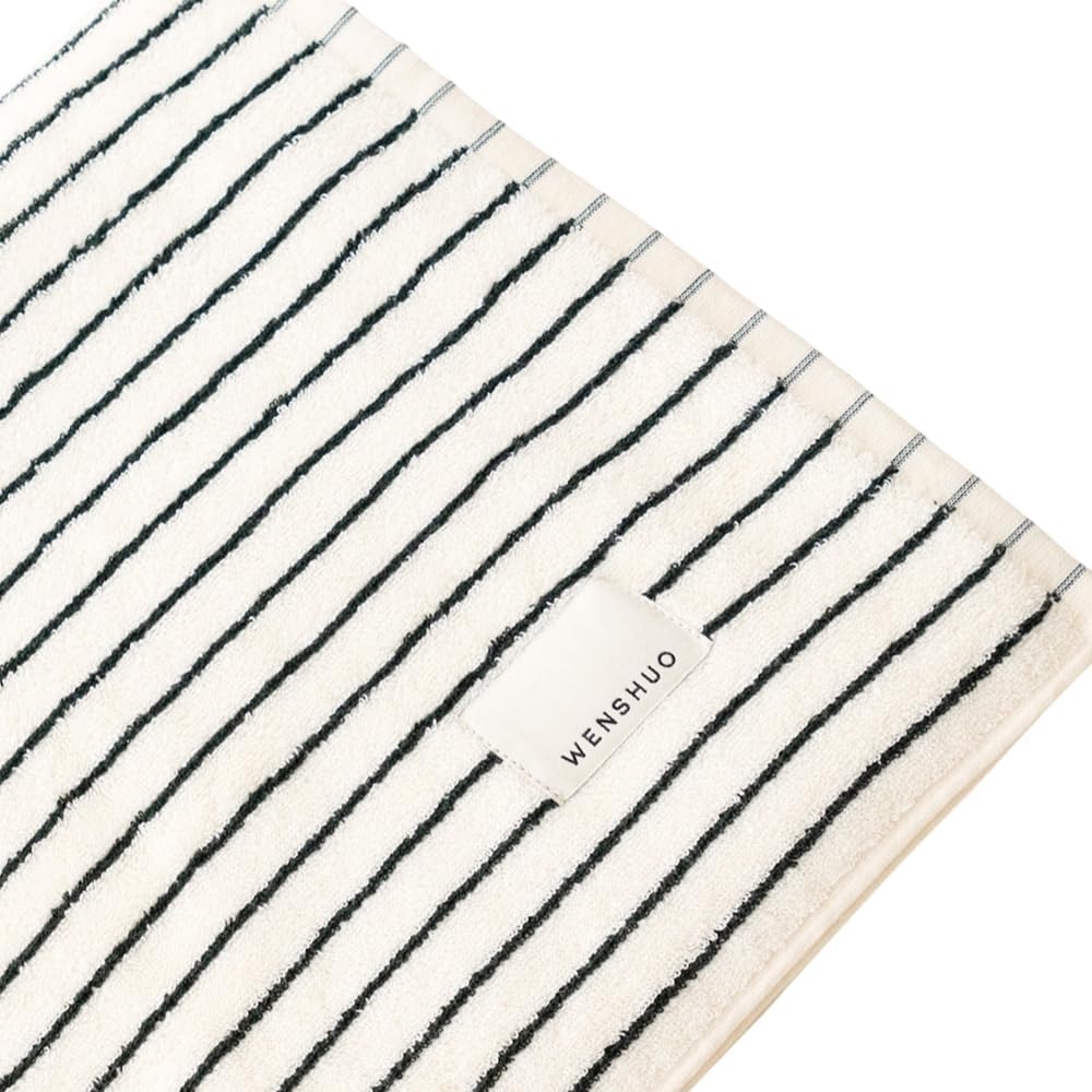 WenShuow BlackWhite Striped Pure Cotton Bath Towel - Luxury Absorbent