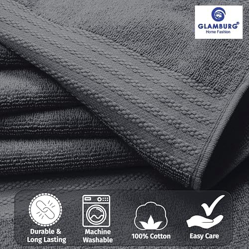 GLAMBURG 8-Piece Ultra Soft Bath Towels Set Charcoal Grey