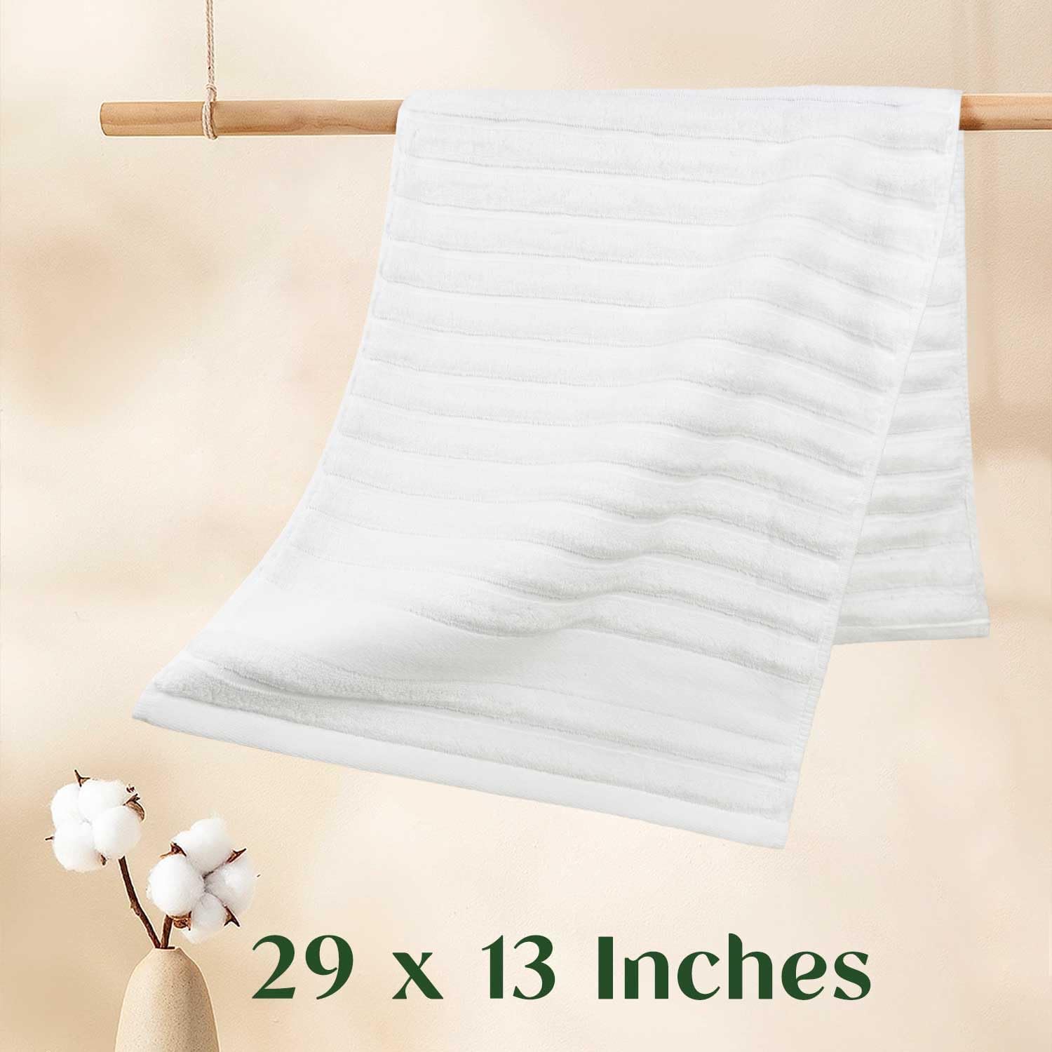 Luxurious Hand Towels Set Soft 13x29 Inch Ribbed Design White 2-Pack