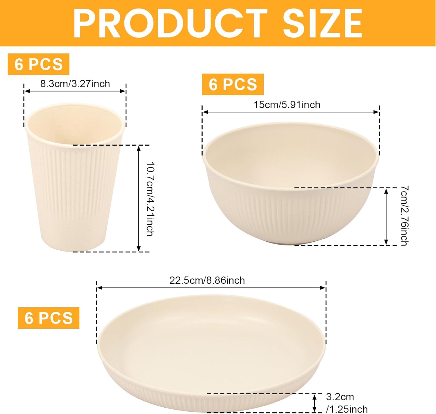 18-Piece Plastic camping plates with Stripes for Adults Kids