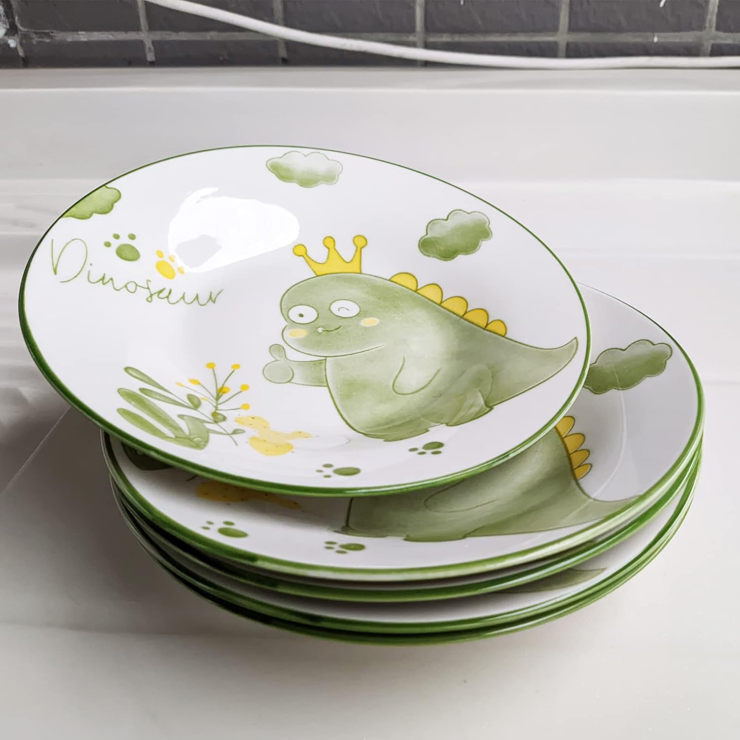 Set of 5 Dinosaur Plates 7-inch Microwave and Dishwasher Safe