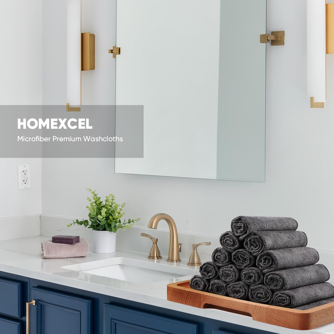 HOMEXCEL Microfiber Washcloths 12 Pack Grey 12x12
